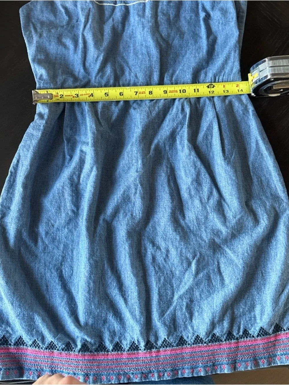 J. Crew Chambray Sleeveless Dress with Pink Embroidery Cottagecore Boho Sz‎ 6